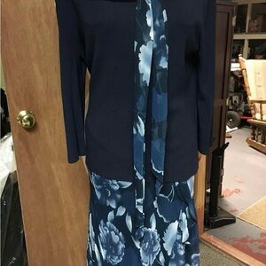 Sag Harbor Blue A-Line Midi Skirt for Cocktail with matching blouse